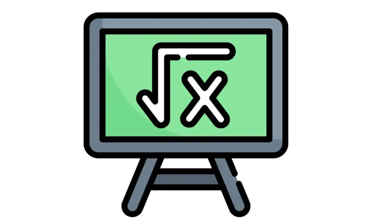 Tablica z zieloną powierzchnią, na której widnieje symbol pierwiastka kwadratowego z literą "x". To znak paragrafu dla matematyków.