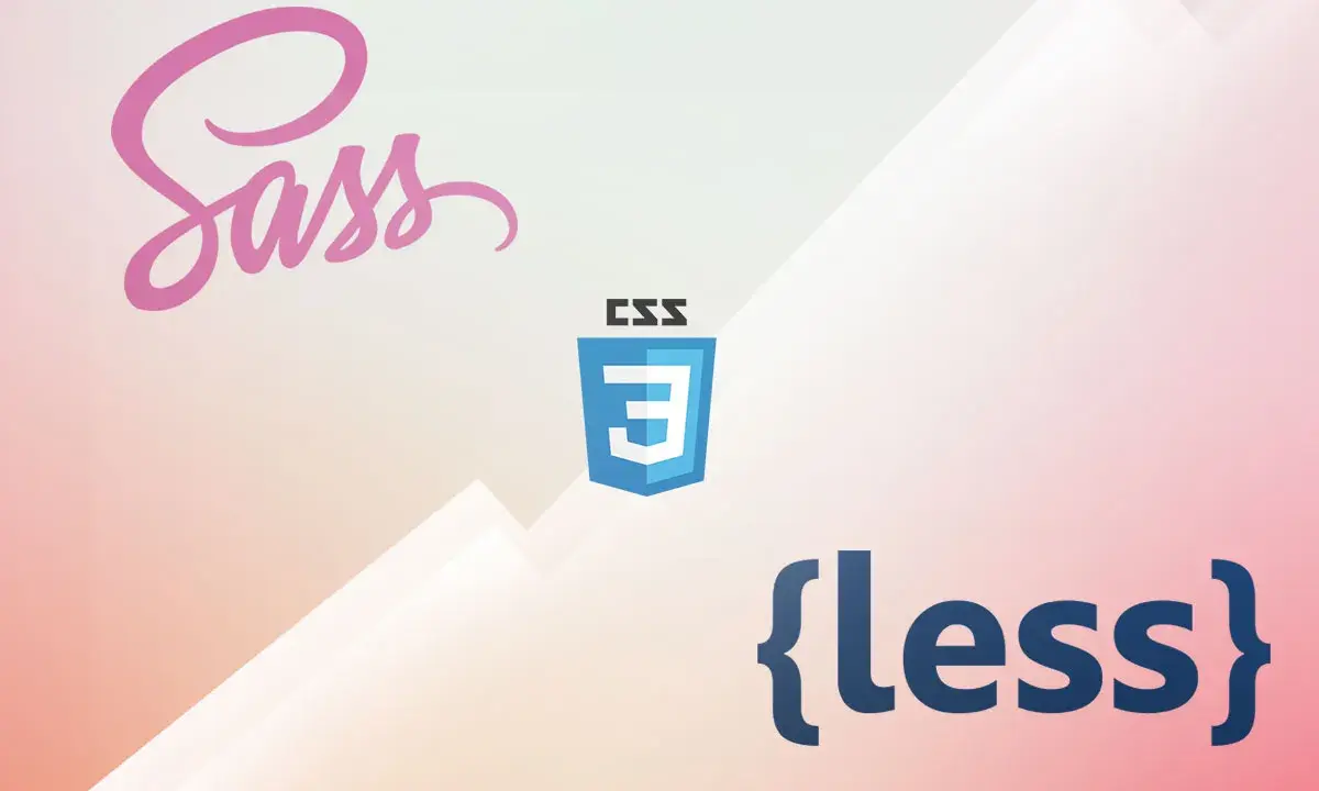 Sass i Less, preprocesory CSS, obok logo CSS3.