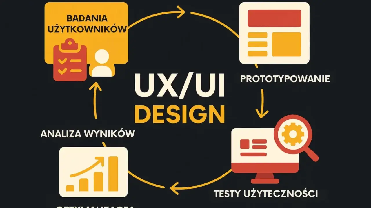 Cykl UX/UI design: badania użytkowników, prototypowanie, testy użyteczności, optymalizacja.