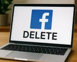 Laptop z logo Facebook i napisem DELETE. Chcesz wiedzieć, jak usunąć konto na FB? Ten obrazek pokazuje, że to możliwe.