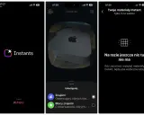 Nowa funkcja na Instagramie: Instants. Ekran powitalny, podgląd zdjęcia Maca Mini i ekran "Twoje materiały Instant" z informacją o braku treści.