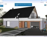 Darmowy program do wizualizacji budynków SketchUp pozwala tworzyć modele domów, jak ten z garażem i motocyklem.