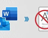 Ikony Word i Outlook, strzałki i symbol zakazu na telefonie z napisem "Read Aloud". Dowiedz się, jak wyłączyć podkreślanie błędów w Wordzie.