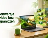 Konwersja wideo bez ograniczeń. Laptop, telewizor i smartfon pokazują ten sam film, sugerując łatwy sposób, jak zmienić format filmu.