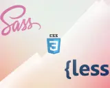 Sass i Less, preprocesory CSS, obok logo CSS3.