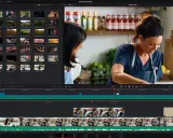 Program do edycji wideo, w którym montujesz filmy. Widok zawiera bibliotekę mediów, podgląd wideo i oś czasu.
