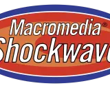 Logo Macromedia Shockwave, dawniej popularne w odtwarzaniu animacji i gier, teraz jako część historii Adobe.