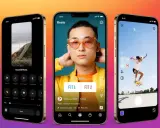 Trzy telefony pokazują interfejs Instagram Reels. Dowiedz się, jak udostępnić rolkę z Instagrama na Facebooku.