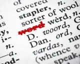 Przekreślony tekst "word" w słowniku.