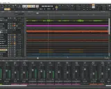 Ekran programu Cakewalk z widocznymi ścieżkami audio, mikserem i panelem efektów.