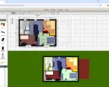 Program do projektowania domów Sweet Home 3D pokazuje plan piętra z meblami i wymiarami.