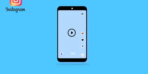 Ikona Instagram i smartfon z przyciskiem odtwarzania. Dowiedz się, jak usunąć rolkę z Instagrama.