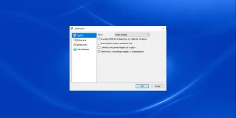 Ustawienia programu DVD Fab Virtual Drive: uruchamianie przy starcie Windows, zmiana ikon w Eksploratorze.
