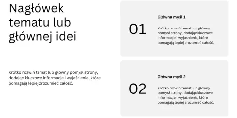 Szablon prezentacji, który pokazuje, jak zrobić plakat w PowerPoint. Zawiera nagłówek i pola na główne myśli z opisami.
