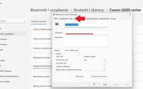 Gdzie znaleźć IP drukarki? Właściwości drukarki Canon G600 series, zakładka Ogólne.