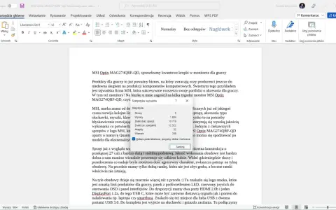 Statystyka wyrazów w Wordzie: 1804 wyrazy, 10719 znaków bez spacji. Jak policzyć znaki w Wordzie? Sprawdź statystyki dokumentu.