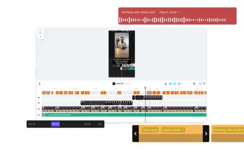 Edytor wideo pokazuje, jak zrobić rolkę z kilku filmów, dodając muzykę i dopasowując jej głośność.
