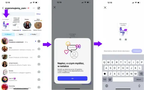 Jak włączyć notatki na Instagramie? Kliknij "Co nowego?", a następnie "Udostępnij notatkę". Wpisz swoją myśl i kliknij "OK".