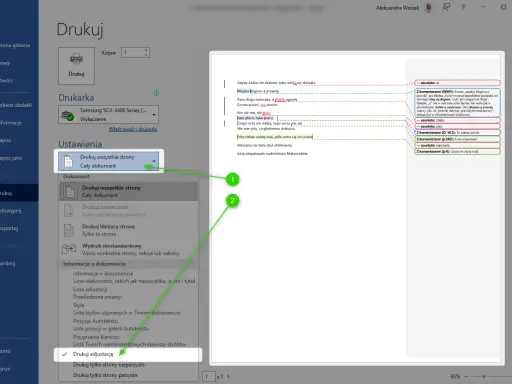 Wybierz "Drukuj wszystkie strony", aby dowiedzieć się, jak wydrukować z Worda cały dokument.