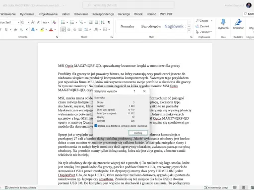 Statystyka wyrazów w Wordzie: 1804 wyrazy, 10719 znaków bez spacji. Jak policzyć znaki w Wordzie? Sprawdź statystyki dokumentu.