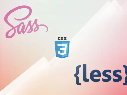 Sass i Less, preprocesory CSS, obok logo CSS3.