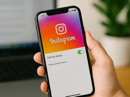 Telefon z aplikacją Instagram. Widoczny ekran ustawień "Aktywność statusu". Chcesz wiedzieć, jak wyłączyć konto twórcy na IG?