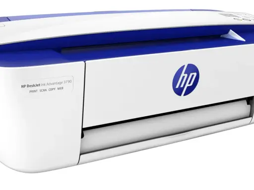 Biało-niebieska drukarka HP DeskJet Ink Advantage 3790. Różnica między drukarką laserową a atramentową jest kluczowa przy wyborze.