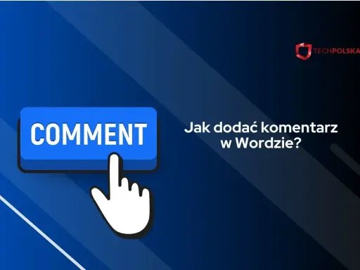 Niebieski przycisk z napisem "COMMENT" i ikonka kursora myszy. Obok tekst: "Jak dodać komentarz w Wordzie?".
