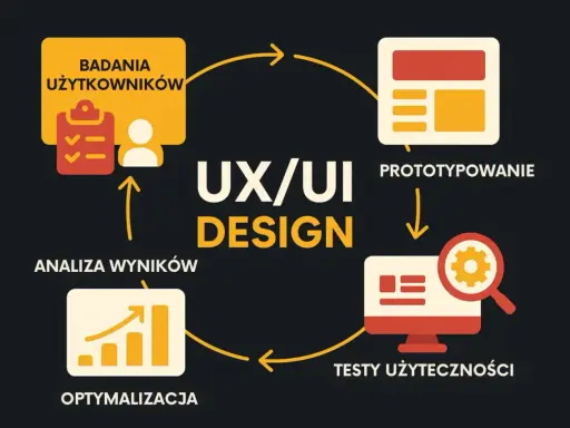 Cykl UX/UI design: badania użytkowników, prototypowanie, testy użyteczności, optymalizacja.