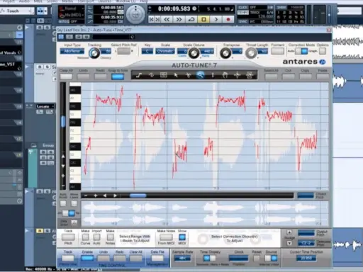 Program do edycji wokalu, auto-tune evo vst, z wykresem fali dźwiękowej i parametrami korekcji.