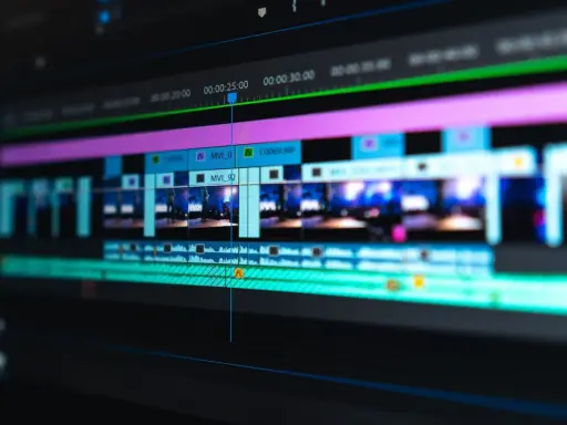 Edycja wideo: jak zmontować film z krótkich filmików na osi czasu. Widok na ekran komputera z programem do edycji.