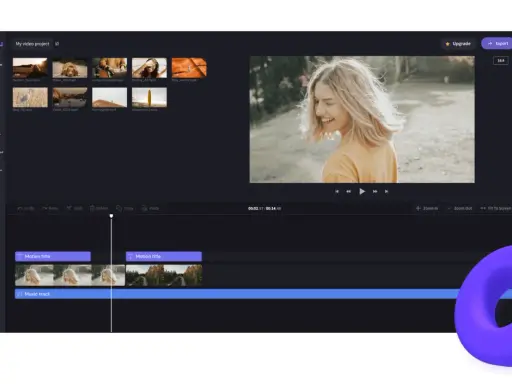 Edycja filmów na Androidzie: interfejs aplikacji z podglądem wideo, osi czasu i klipami.