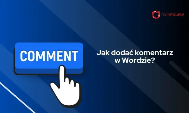 Niebieski przycisk z napisem "COMMENT" i ikonka kursora myszy. Obok tekst: "Jak dodać komentarz w Wordzie?".