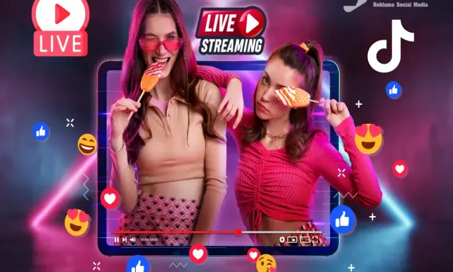 Dwie dziewczyny jedzą lizaki na tle ekranu z napisem "LIVE STREAMING". Dowiedz się, jak zrobić filmik na TikToka i zdobyć popularność!