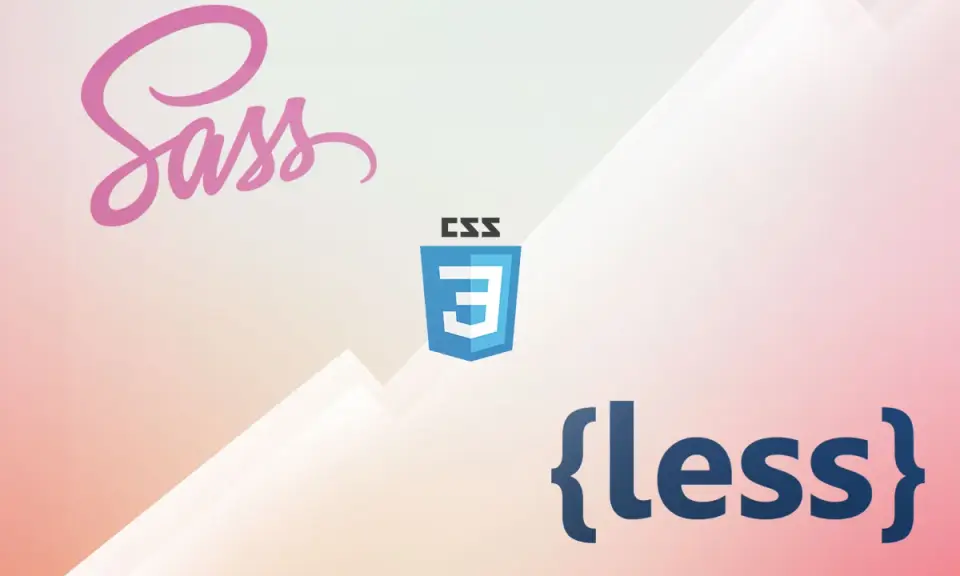 Sass i Less, preprocesory CSS, obok logo CSS3.