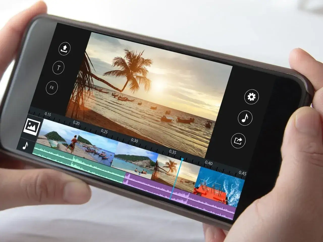 Edycja filmów na Androidzie: tworzenie montażu z wakacyjnych klipów na plaży.