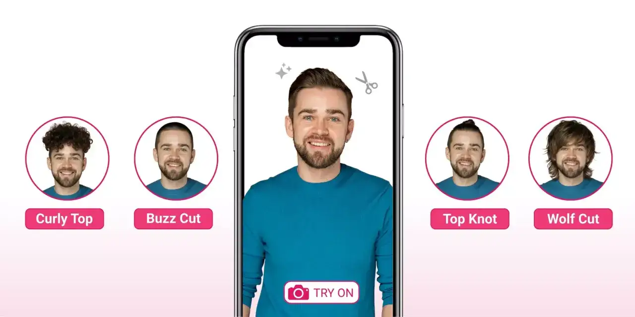 Aplikacja do fryzur pozwala wypr&oacute;bować r&oacute;żne uczesania: kręcone, buzz cut, top knot i wolf cut.