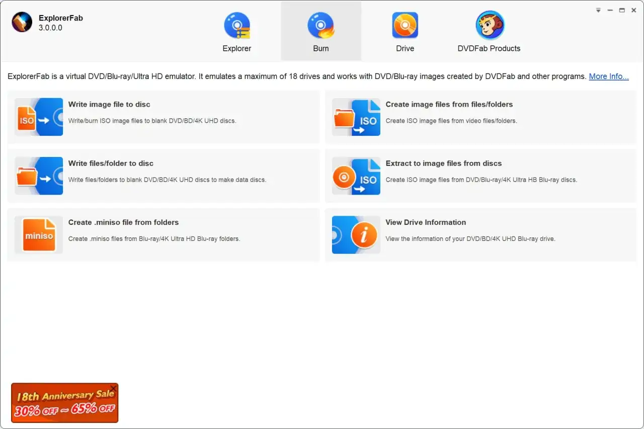 ExplorerFab: wirtualny emulator DVD/Blu-ray/Ultra HD. Tw&oacute;rz i zarządzaj obrazami płyt, nagrywaj pliki ISO.