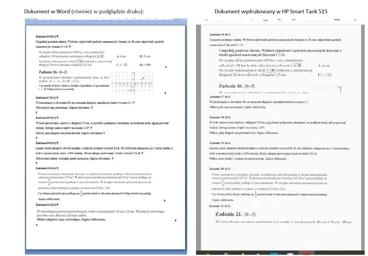 Zadania z matematyki, kt&oacute;re można wydrukować z Worda, zawierają problemy geometryczne i tekstowe.