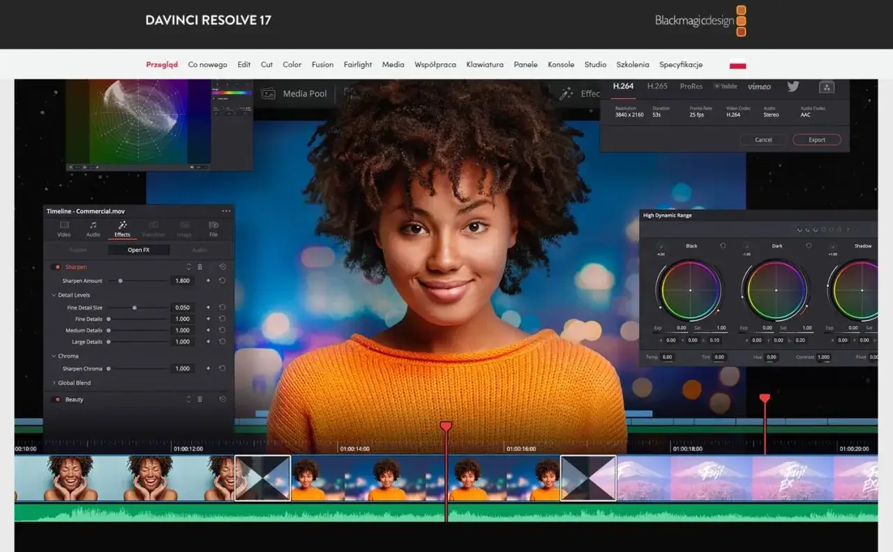 Darmowy program do obr&oacute;bki film&oacute;w DaVinci Resolve 17 pozwala na edycję wideo, dodawanie efekt&oacute;w i korekcję kolor&oacute;w.