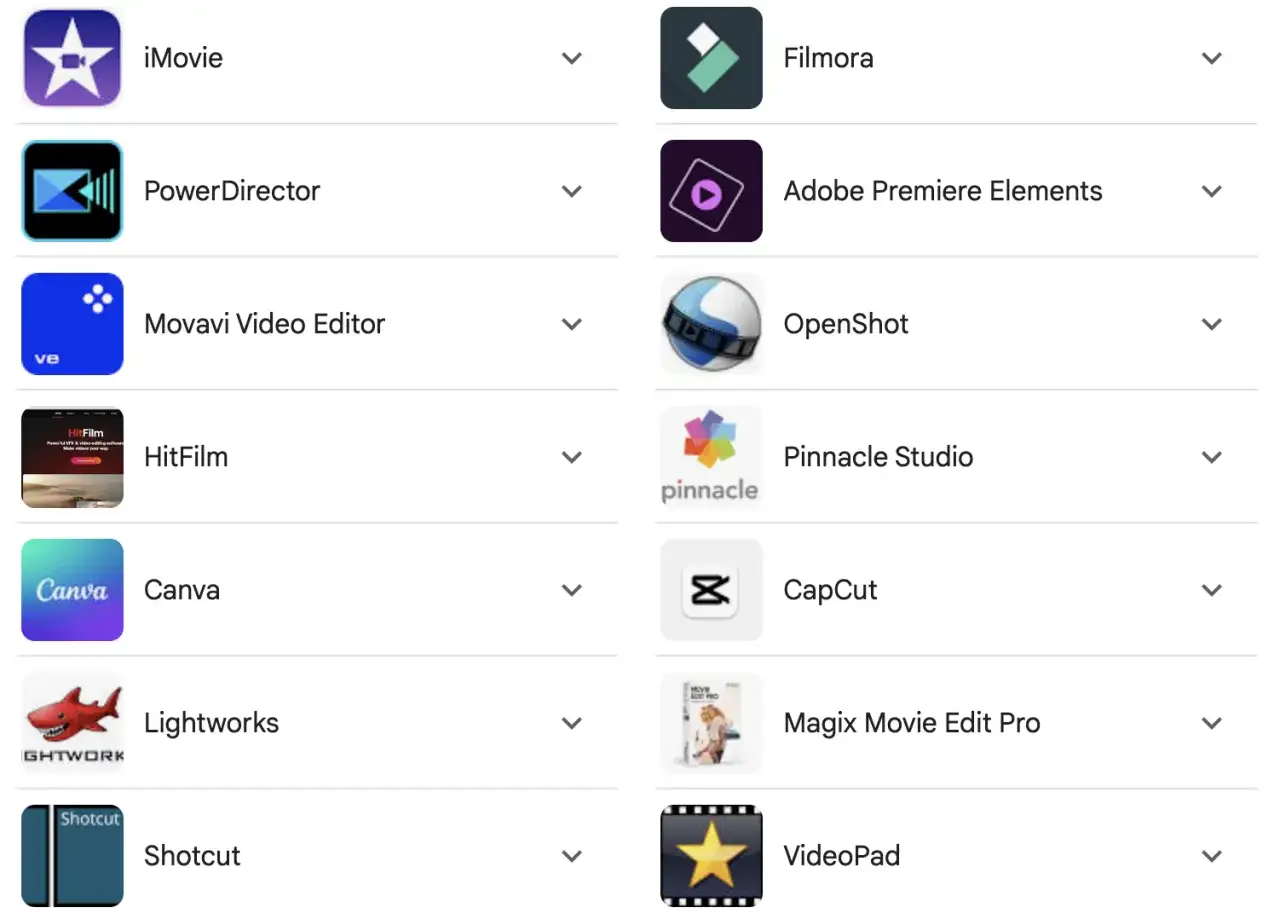 Lista program&oacute;w do edycji wideo: iMovie, Filmora, PowerDirector, Adobe Premiere Elements, Movavi Video Editor, OpenShot, HitFilm, Pinnacle Studio, Canva, CapCut, Lightworks, Magix Movie Edit Pro, Shotcut, VideoPad. Znajdź łatwy program do montowania fi...