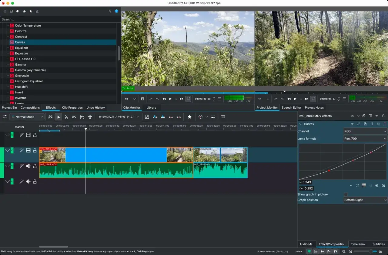 Darmowy program do tworzenia filmów z edycją krzywych koloru i podglądem na osi czasu.