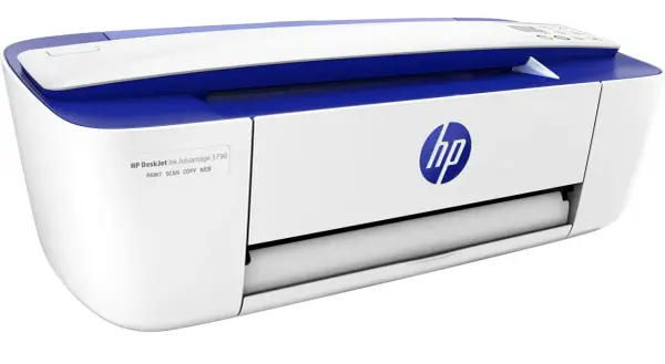 Biało-niebieska drukarka HP DeskJet Ink Advantage 3790. Różnica między drukarką laserową a atramentową jest kluczowa przy wyborze.